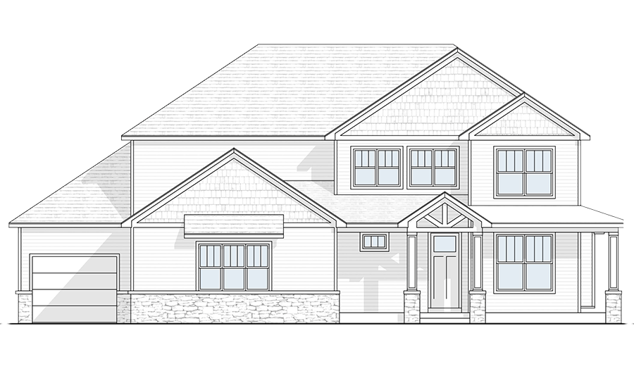 Field and Vine Development Group Custom Home Builder Kalamazoo SW Michigan Havenwood 3 Car Side Load Garage Floor Plan Front Elevation