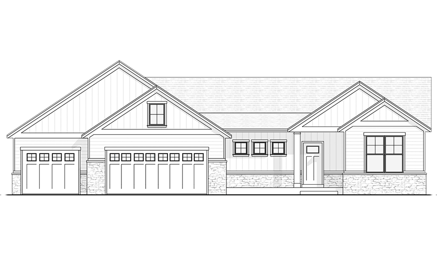 Field and Vine Development Group Custom Home Builder Kalamazoo SW Michigan Rosewood 3 Car Garage Floor Plan Front Elevation