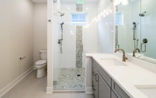 bright bathroom with walk in shower