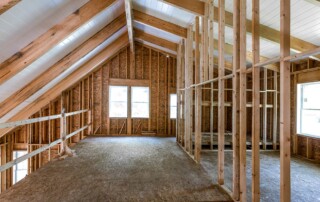 framed upper area of home with vaulted ceiling