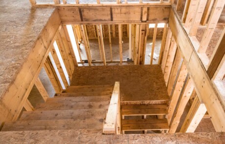 framing of staircase with landing and two sections