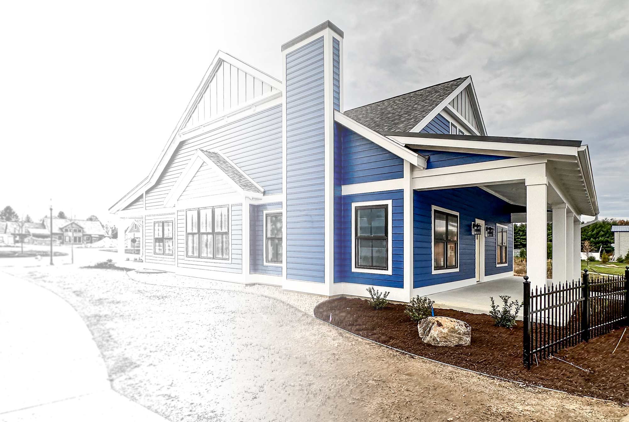 custom home showing progression from black and white to color