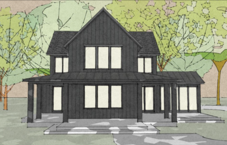 rendered drawing of front elevation of two-story home