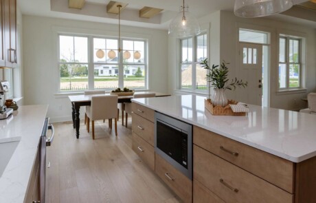 kitchen island inside bright custom home