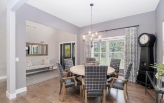 elegant dining room with black chairs
