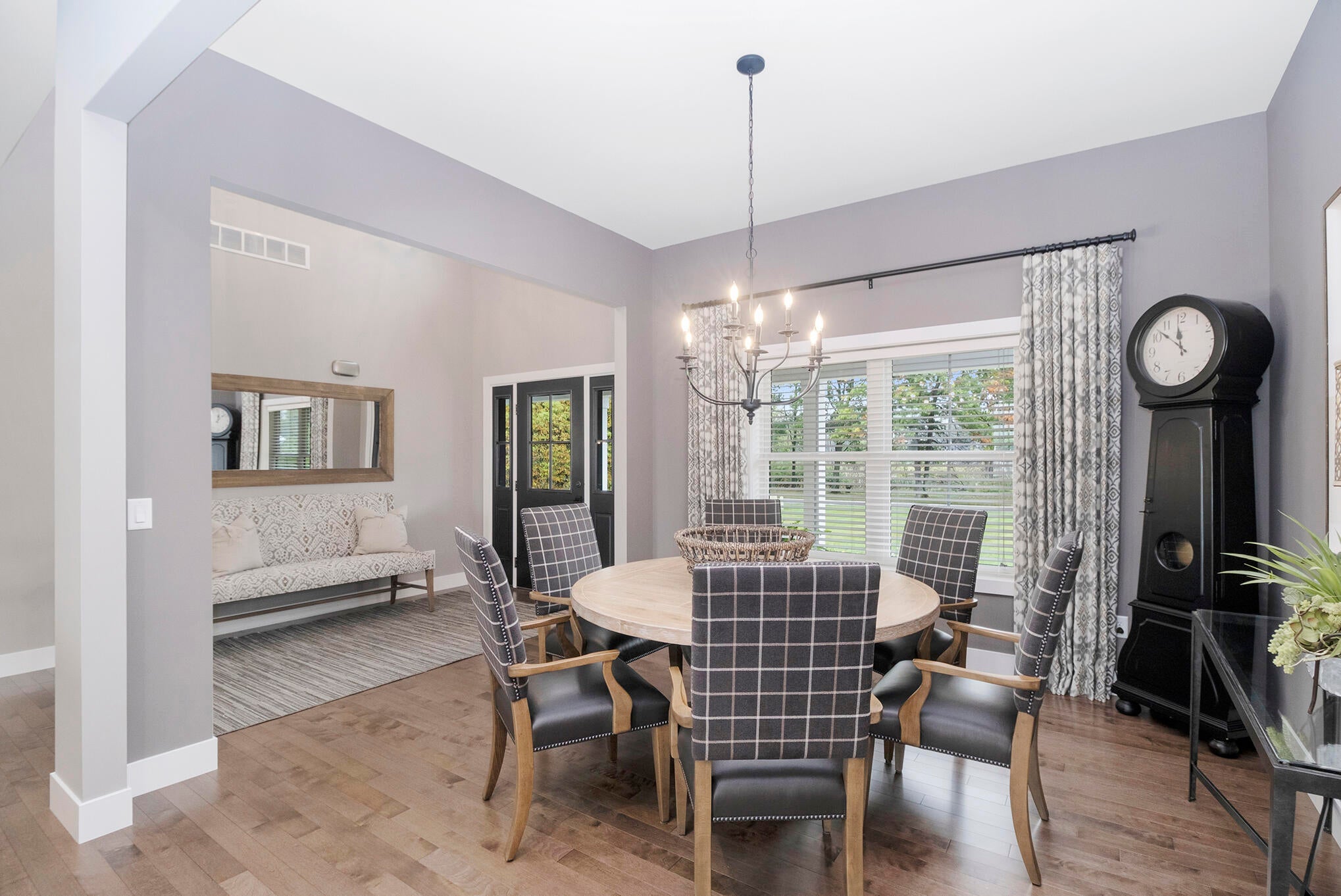 elegant dining room with black chairs
