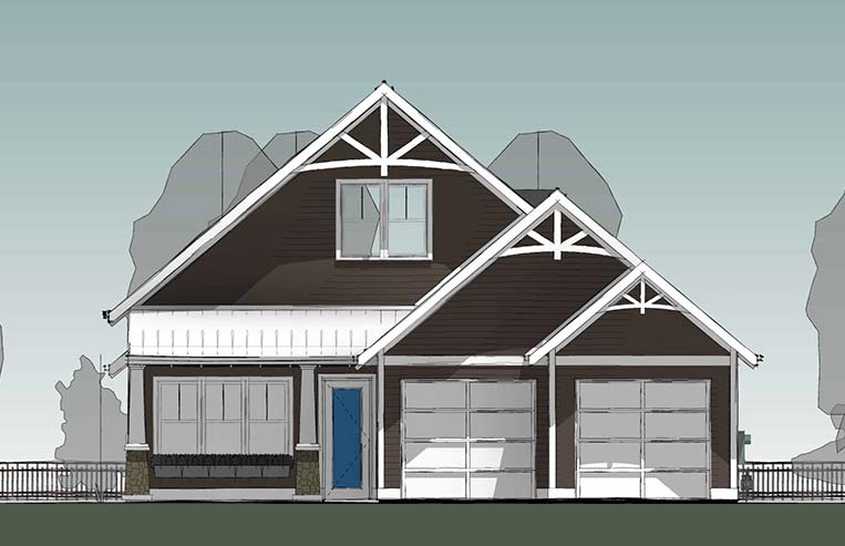 straight garage view of rendering of brown home with two garage doors