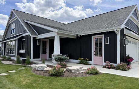 right angled front view of black home