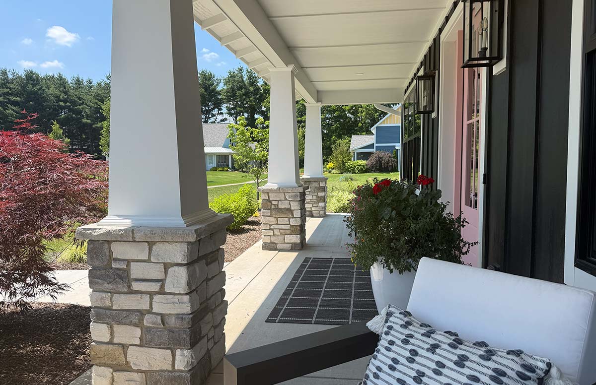 view looking out under porch